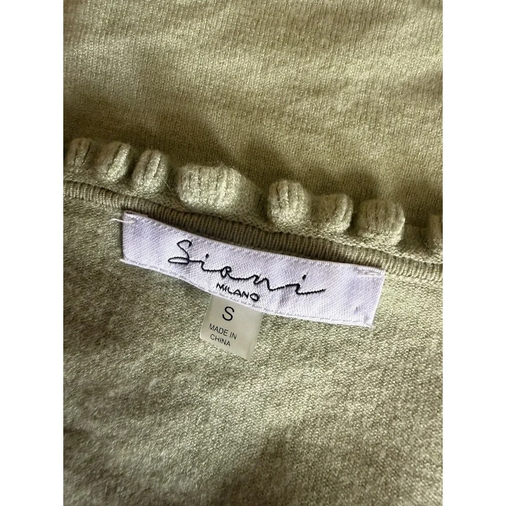 Siani Milano Sweater Sage Green Lace Sleeve Ruffle V-Neck Boho Cottagecore Small